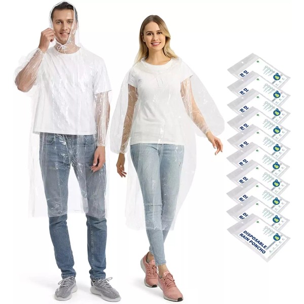 Branded 10/Pack Rain Ponchos, Disposable Emergency Ponchos Bulk Unisex Waterproof