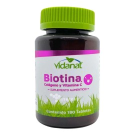 Biotina, Colágeno Y Vitamina C 180 Tabletas Vidanat Sabor Sin sabor