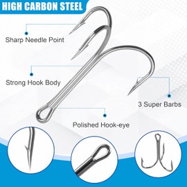 Classic Treble Fishing Hooks, 10pcs/30pcs Large Treble Hooks Saltwater Silver Triple Fishing Hooks Sharp Barbed Fish Hooks Size 4/0 6/0 7/0 8/0 10/0