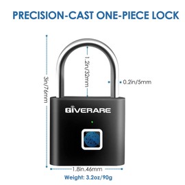 Fingerprint Smart Padlock, Biometric Metal Keyless Thumbprint Lock Alloy, USB Rechargeable, Quick Unlock Waterproof Rustproof Locks for Warehouses, Gym, Homes, Office, School Locker, Luggage-Black