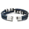 COOLSTEELANDBEYOND COOLSTEELANDBEYOND Mens Double-Row Black Blue Braided Leather Bracelet Bangle