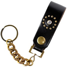 The 582 582 582 Leather Belt Loop, Brass, Curved, Chain, Key Chain, Brass, Key Ring, Key Hook, Men's, Women's, Leather, Genuine Leather, Black