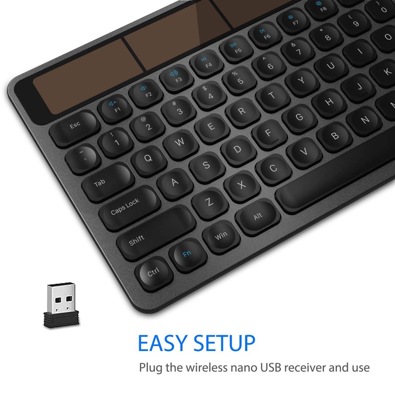 Arteck Wireless Solar Keyboard Full Size Solar Recharging Keyboard for