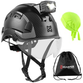 HEARMOR Work at Height Industrial Helmet Adult Construction Helmet LED Head Torch Including ABS Protective Helmet Certification EN12492 Passed EN397 Shock Absorption and Penetration Resistance Test