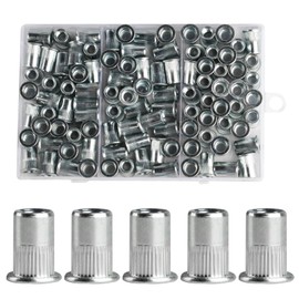 Set of 100 Rivet Nuts Assortment, Rivet Nuts M8, Blind Rivet Nuts Set, Rivet Nuts for Rivet Nut Pliers, Flat Head Retractable Nuts, Threaded Sleeves, Threaded Rivets, Sleeve Nut for Metal Plates Pipes