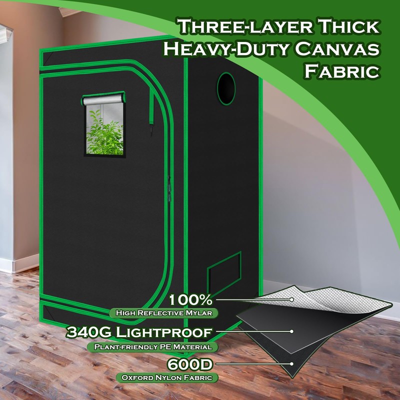 Green Hut Grow Tent 32"x32"x63", High Reflective Mylar Dark Room