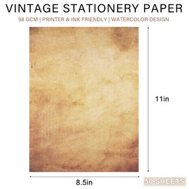 48 Pack Antique Parchment Stationary Paper 8.5"x 11" Vintage Paper for Journal Invitations Calligraphy Certifications Double Sided Old Fashion Aged Scrapbook for Writing and Printing