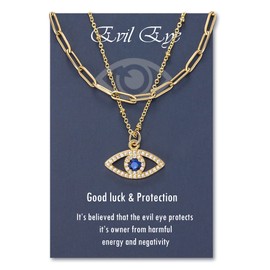 PPJew Layered Evil Eye Necklace 18K Gold Plated Blue Third Eye Layering Chocker Necklace Protection Mal De Ojo Nazar Amulet Jewelry Gift for Women Mother（Gold）