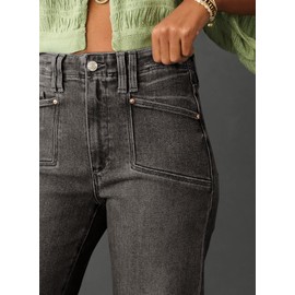 Astylish Wide Leg Jeans for Women Trendy High Waisted Bootcut Jeans Denim Pants Stretchy with Patch Pockets Medium Grey Size 14