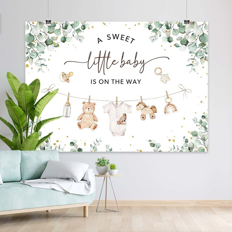 Joliaco Clothes Baby Shower Backdrop Green Eucalyptus Baby Shower Background