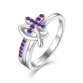 STARCHENIE Amethyst Cross Ring 925 Sterling Silver Christian Fish Ichthus Ring Size 6