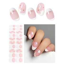 AutyaMee Semi Cured Gel Nail Strips (God Line French), Summer Flower, 20 Pcs Gel Nail Wraps, Stickers, UV Light Required