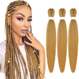 IXIMII #27 Braiding Hair Pre Stretched 16 inch 3 packs Prestretched Kanekalon Hair Honey Blonde Color Straight Braids Soft Yaki Texture Synthetic Hair Extensions