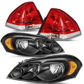 SOCKIR Headlight & Taillights Assembly Set for 2006-2013 Chevy Impala / 2014-2016 Impala Limited / 2006-2007 Chevy Monte Carlo Black Housing with Amber Reflector