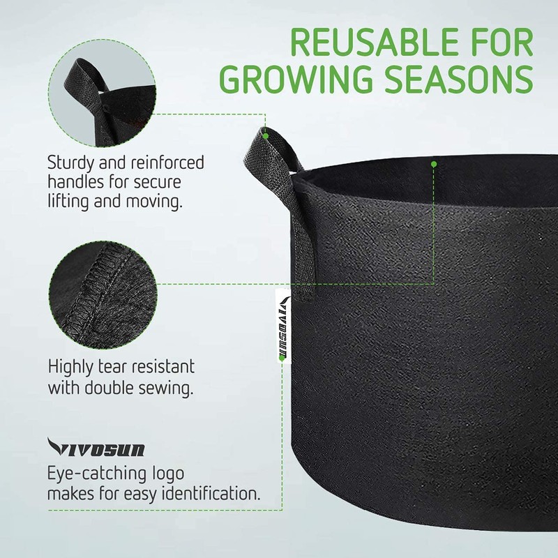 VIVOSUN 10-Pack 20 Gallon Grow Bags, Reinforced Planter Fabric Pots