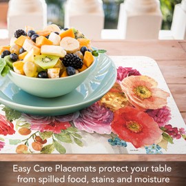 Counterart Country Fresh Flowers 4 Pack Reversible Easy Care Flexible Plastic Placemats Made in The USA BPA Free Easily Wipes Clean