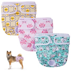 Aomig Dog Nappies for Female Dogs, Pack of 3, Washable, Leak-Proof Heat Pants for Female Dogs, Reusable Sanitary Towels Panties for Female Pets, Highly Absorbent Ncontinence Dog Nappies