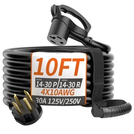PlugSaf 30 AMP 4 Prong Dryer Cord 10 FT Outdoor Black, 10/4 Gauge Dryer Extension Cord Heavy Duty, NEMA 14-30P to 14-30R EV Charging, 125V/250V STW 10 Gauge ETL Listed