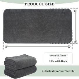 KinHwa Pack of 2 Hair Towels, Microfibre Hair Towels, Fluffy Microfibre Towels, Microfibre Towels for Hair, Soft and Absorbent, 50 x 100 cm, Dark Grey