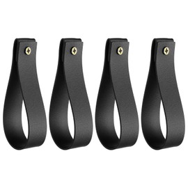 QUARKZMAN Pack of 4 Leather Curtain Rod Holders, 1 x 4.7 Inch Wall Mount Straps, Curtain Rod Holder, Hook Holder with Screws for Wall, Bathroom, Kitchen, Bedroom, Black