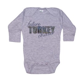 Ebenezer Fire Hunting Baby Onesie/Future Turkey Chaser/Baby Turkey Outfit/Turkey Hunter Baby Bodysuit/Unisex Infant Romper (Grey LS, 12-18M)