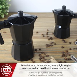 Magefesa Kenia Noir Stovetop Espresso Moka Pot, 6-Cup/10 oz, Italian Coffee Maker for Cuban Coffee, Extra-Thick Aluminum, Heat-Resistant Handle, Safe & Easy-to-Use, Greca Coffee Maker