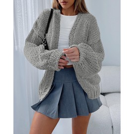 dowerme Women's Oversized Cardigan Sweaters 2025 Fall Fashion Open Front Long Sleeve Outerwear Chunky Knit Winter Coats(Light Grey,X-Large)