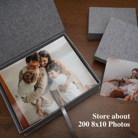 Hiwhy Photo Storage Box, 20 x 25 cm, Linen Photo Box, Memory Box for Storing Photos, Pictures, Certificates, Scrapbooking Accessories, Keepsakes and Jewellery, Grey