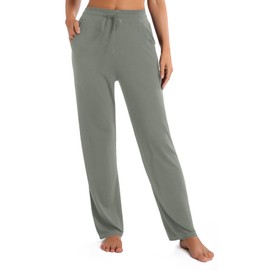 Urban CoCo Women's Straight Leg Long Pants Elastic High Waist Drawstring Casual Trousers with Pockets (Light Grey, M)