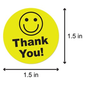 300 Smiley Face Thank You Stickers, Yellow - 1.5 inch, Round Circle Dot Smiley Happy Face Stickers/Thank You for Small Business/Teachers - 1 Roll