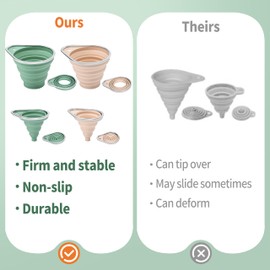 BooMetCheer 2-Pack Silicone Collapsible Funnel Set with Stainless Steel Rim, Includes Large & Small Funnels for Filling Bottles,Canning,Dry & Liquid Ingredients (Green)