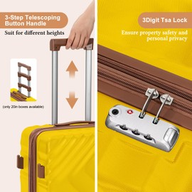 Rosamo 3 piece Luggage Set Expandable Suitcase 22x14x9 Airline Approved Carry on, ABS Hard Case Suitcases with Spinner Wheels, TSA Lock, (Yellow, 3 Piece Sets(20/BP/TB))