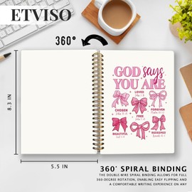 ETVISO God Says You are Christian Notebook, Coquette Pink Bow Bible Journaling, Religious Prayer Journal for Woman, Church Notes Notebook, Scripture Hardcover Spiral Notebooks 5.5x8.3 Inch