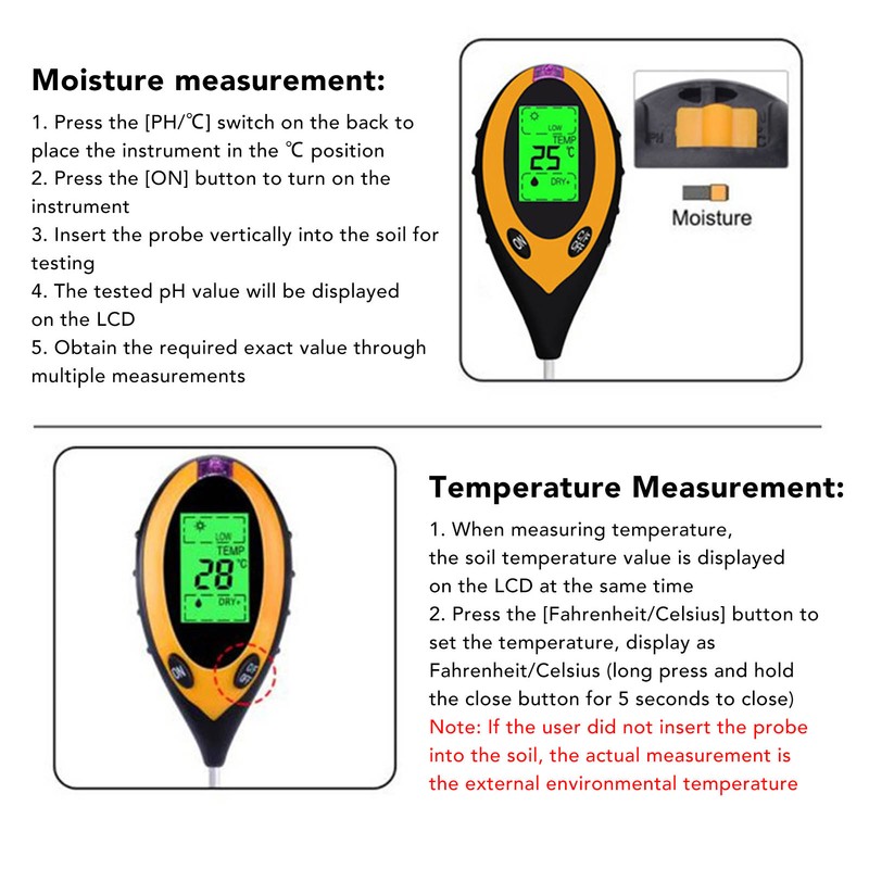 Soil Detector 4 in 1 Moisture Temperature PH Light Accurate