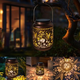 MIFXIN Solar Lantern, Metal Solar Lantern, Metal Outdoor Light with Shepherd's Hook, Waterproof LED Light Garden Ornaments Outdoor for Garden Table Patio Balcony Yard(Bronze) (Hummingbird, 1)