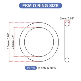 MECCANIXITY FKM O-Ring 0.26" OD 0.1" ID 5/64" Width Fluorine Rubber Sealing Gasket Washer 75A Seal O Rings for Engines Industrial Plumbing, Black, Pack of 50