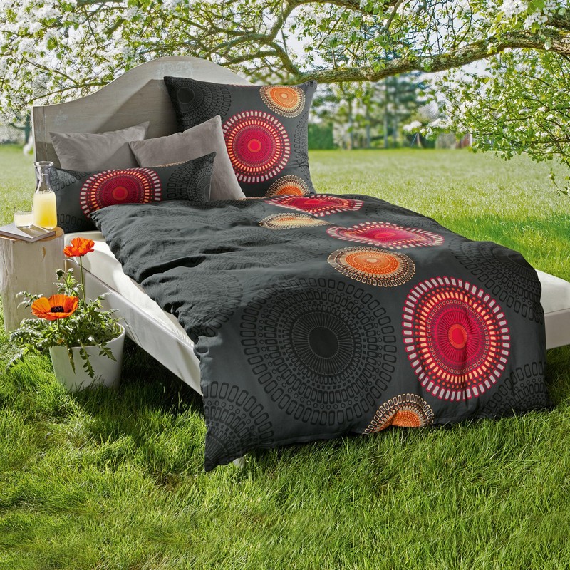 REDBEST Bed Linen Satin Circles Anthracite Terra Size 135 x
