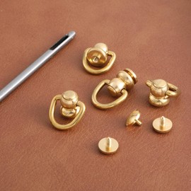 4 PCS Heavy Duty D Rings for Purse, Brass Ball Studs Rivets