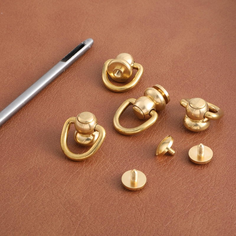 4 PCS Heavy Duty D Rings for Purse, Brass Ball