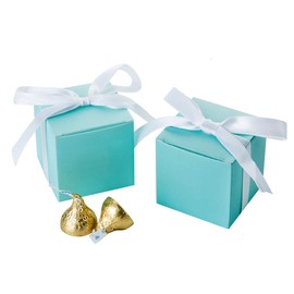 AWELL Mint Green Gift Candy Box Bulk 2x2x2 inches with White Ribbon Party Favor Box,Pack of 50