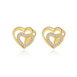 IMINI 925 Sterling Silver Heart Earrings for Women Cubic Zirconia Crystal Love Heart Stud Earrings Delicate Earrings for Valentine's Day, Small, Sterling Silver, No Gemstone