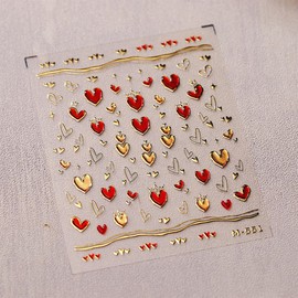 5D Embossed Heart Nail Stickers for Nail Art Gold Red Heart Nail Art Stickers Self Adhesive Valentine's Day Nail Decals Golden Nail Design for Women Nail Supplies Nail Art Decorations Accessories