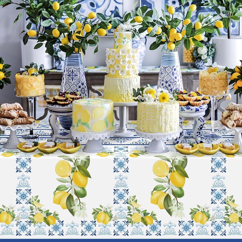 BeYumi 3 Packs Capri Lemon Theme Tablecloth Party Decoration Set