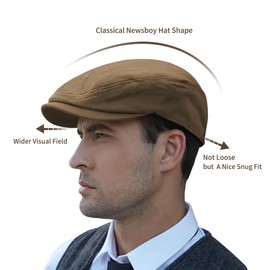 POUDAY Men's Cotton Newsboy Cap Flat Cap Newsboy Hat for Men Cabbie Hat Breathable Soft Summer Hat for Driving Hunting Golf Khaki