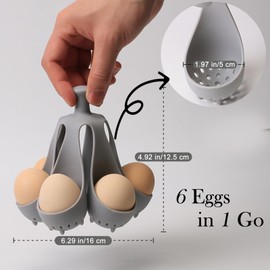 Dacthuw Silicone Egg Boiler Rack for Hard Soft Boiled Eggs, Food Grade Silicone Egg Boiler Cooker with 6 Holders, Kitchen Gadget for Cooking/Serving Eggs with Handle, Dishwasher Safe