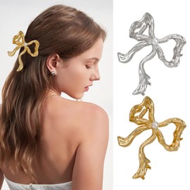 enophe 2PCS Silver Gold Meatl Hair Claw Clips for Women,Fashion French Metal Bow Hair Clips for Thin Thick Hair,Non-slip Cute Jaw Barrettes,Strong Hold Medium Hair Clamps,Hair Accessories for Women