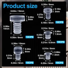 PAGOW 50 Pcs Glass Top Table Bumpers with Stem, 5 Sizes Assorted Anti-Slip Pads, Clear Silicone Glass Patio Table Parts, Cabinet Stoppers for Furniture (0.19/0.20/0.21/0.24/0.35inch)
