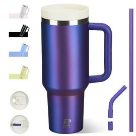 Riley Joy 1.2 L Cup with Lid and Straw, Insulated Cup with 12 Hours Cooling, Kettle with Handle, BPA-Free, Double Layer Stainless Steel Vacuum Leak-Proof Drinking Cup, Purple