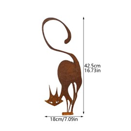 Retro Rust Metal Cat Fence Topper Decor, Outdoor Decor Rust Cat Iron Branch Art Craft Yard Garden Ornament Fence Topper, Cute Metal Craft Animal Garden Silhouettes(Size:15.75 x 6.69inch)