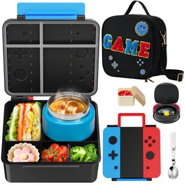 Game Lunch Box for Kids with Thermo 9oz Wide Mouth Stainless Food Jar and Insulated Lunch Bag Leakproof Lunch Box Set for Travel School